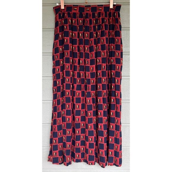 Vintage Dresses & Skirts - Vintage FStop Womens Maxi Skirt Checkered Floral Skirt Dark Academia Size 12